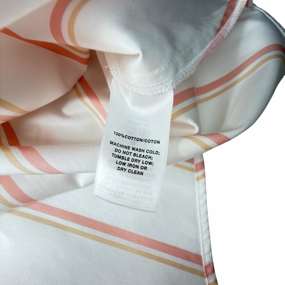 Lafayette 148 White Peach Striped Button Up Shirt Asymmetrical Hem Size M - Picture 7 of 16